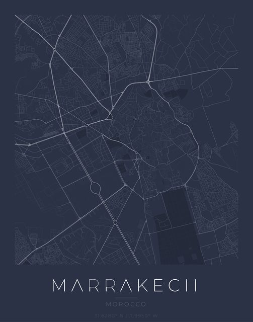 Marrakech city map poster, Navy Classic palette