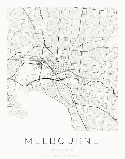 Melbourne city map poster, Ink palette
