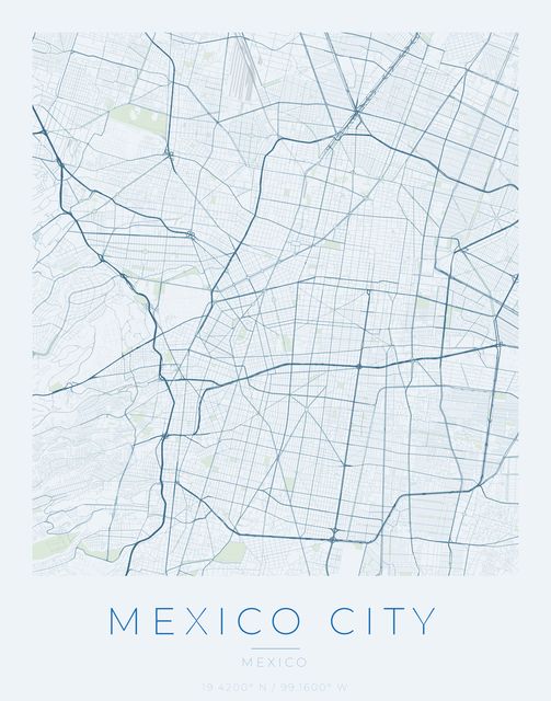 Mexico City city map poster, Harbor Blue palette