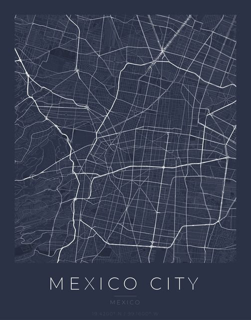 Mexico City city map poster, Navy Classic palette