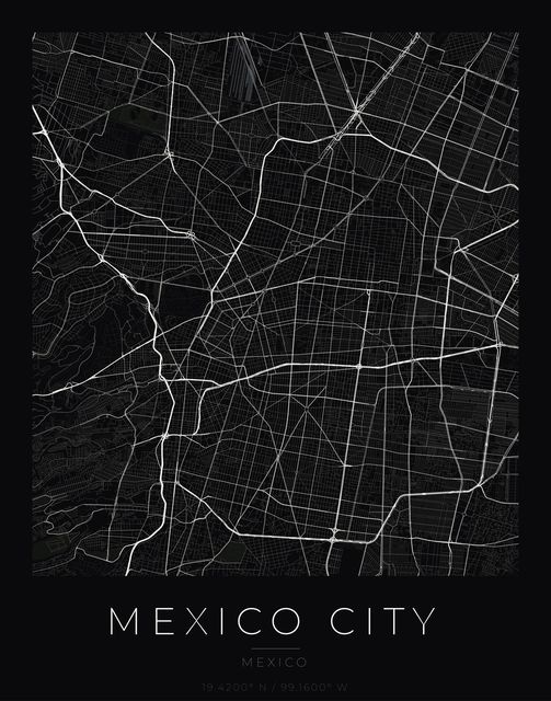 Mexico City city map poster, Obsidian Line style