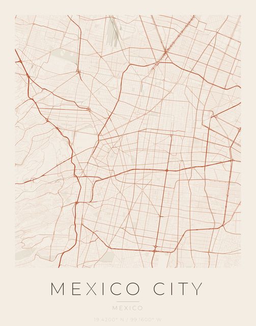 Mexico City city map poster, Sandstone palette