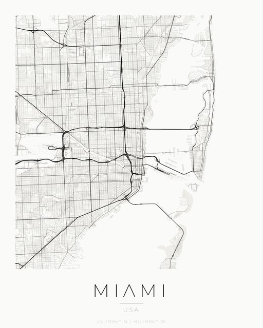 Miami city map poster, Ink palette