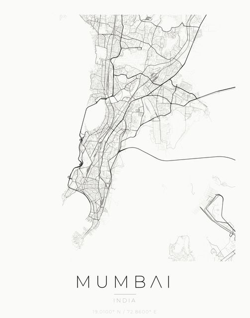Mumbai city map poster, Ink palette