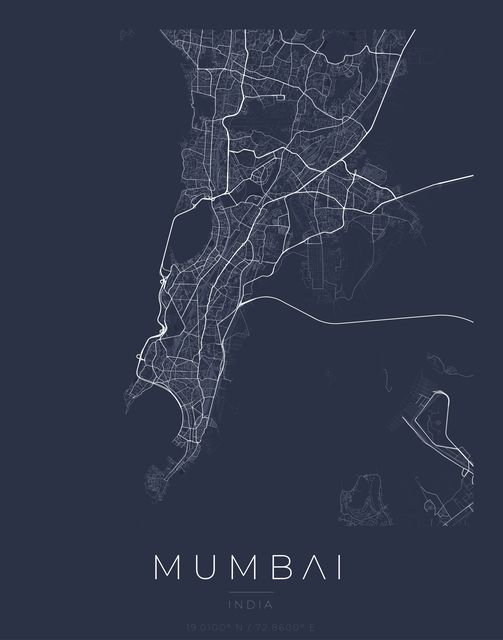 Mumbai city map poster, Navy Classic palette