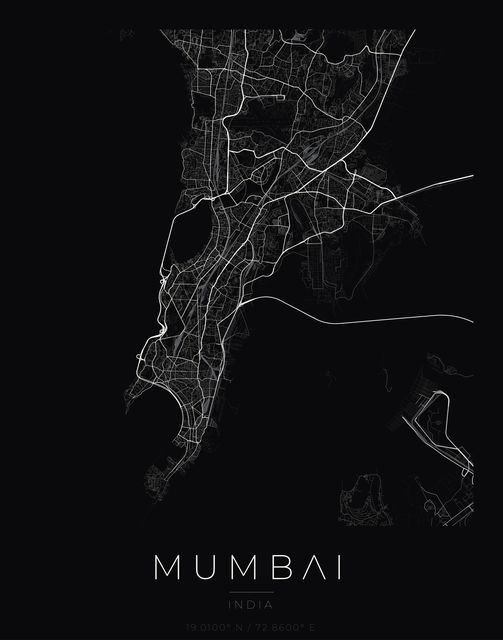 Mumbai city map poster, Obsidian Line style