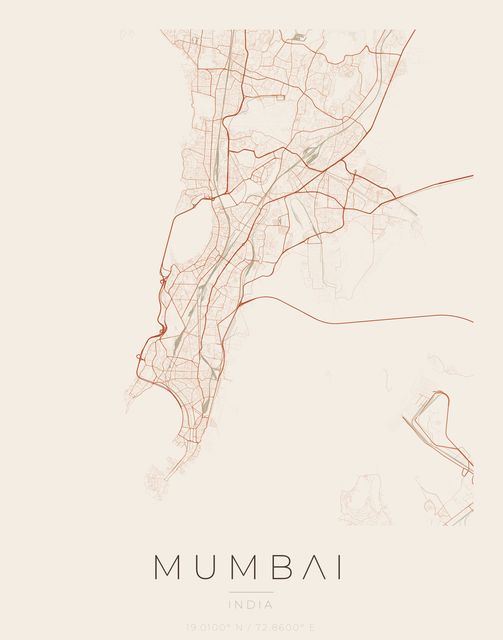 Mumbai city map poster, Sandstone palette