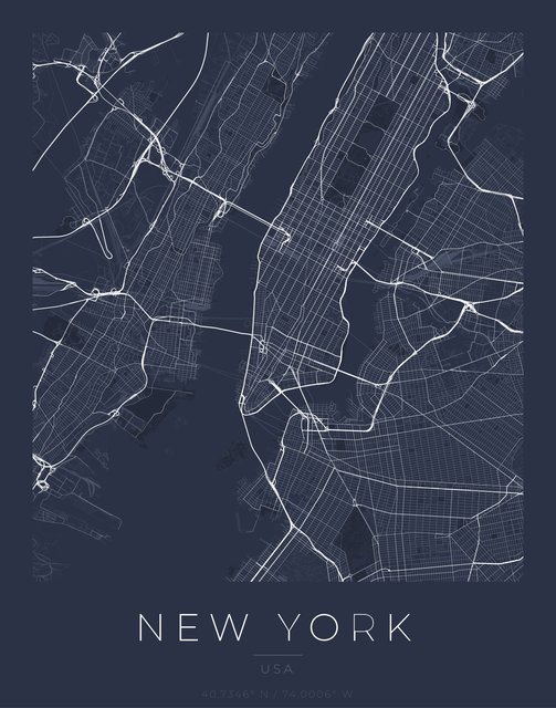 New York city map poster, Navy Classic palette