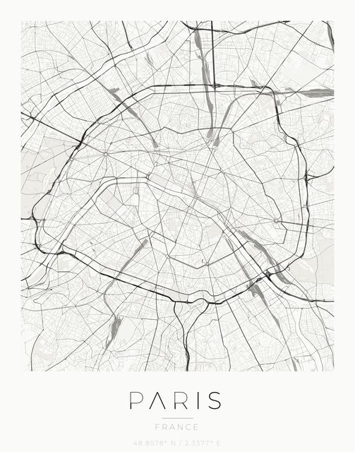 Paris city map poster, Ink palette
