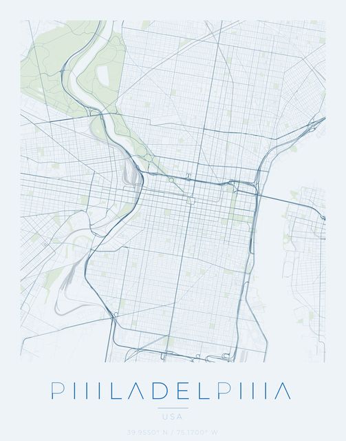 Philadelphia city map poster, Harbor Blue palette