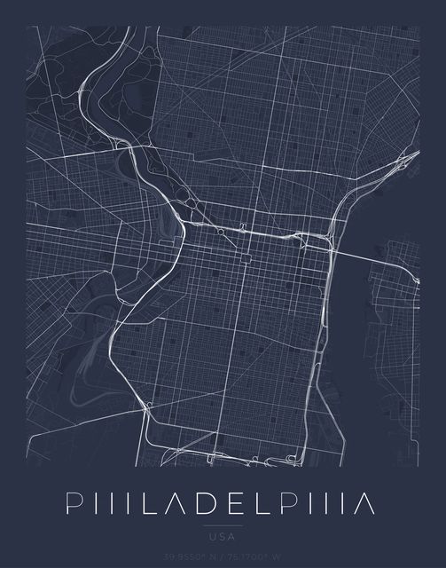 Philadelphia city map poster, Navy Classic palette