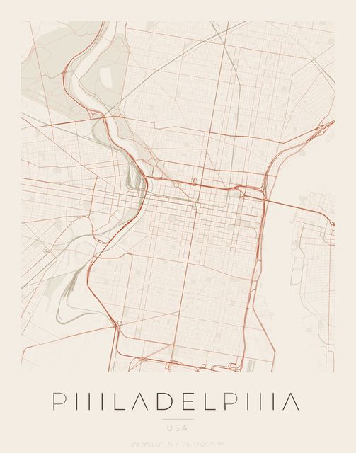 Philadelphia city map poster, Sandstone palette