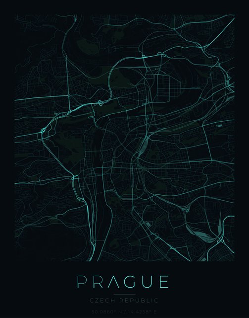 Prague city map poster, Cyan Pulse palette
