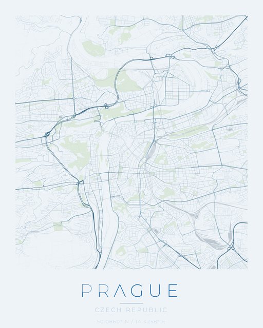 Prague city map poster, Harbor Blue palette