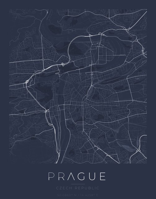 Prague city map poster, Navy Classic palette