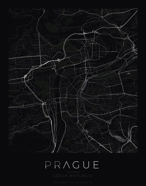 Prague city map poster, Obsidian Line style