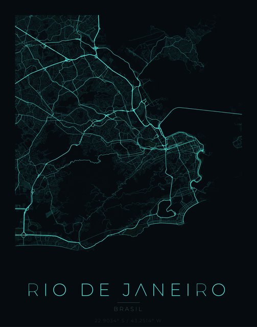 Rio de Janeiro city map poster, Cyan Pulse palette
