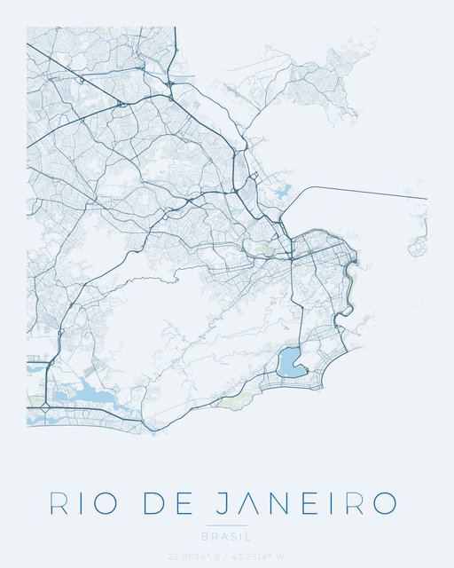 Rio de Janeiro city map poster, Harbor Blue palette