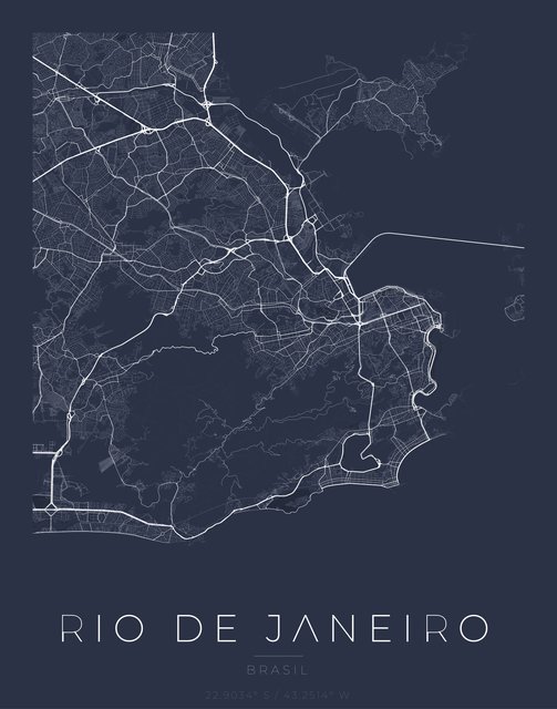 Rio de Janeiro city map poster, Navy Classic palette