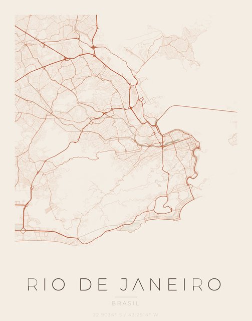 Rio de Janeiro city map poster, Sandstone palette