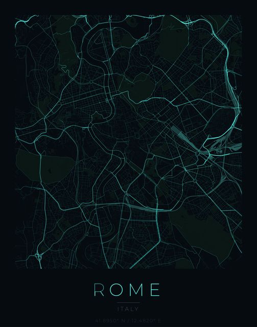 Rome city map poster, Cyan Pulse palette