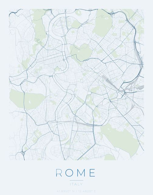 Rome city map poster, Harbor Blue palette