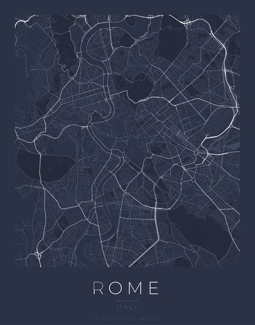 Rome city map poster, Navy Classic palette