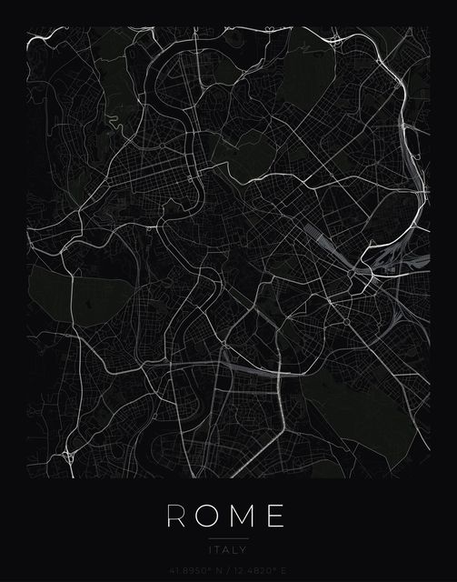 Rome city map poster, Obsidian Line style