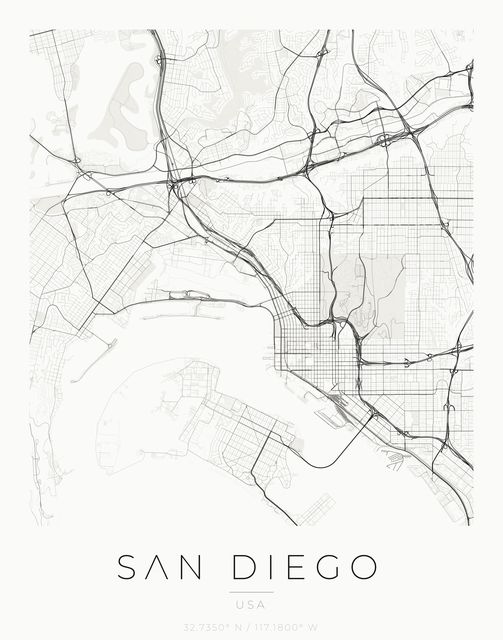 San Diego city map poster, Ink palette