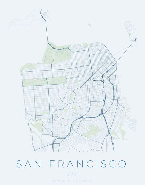 San Francisco city map poster, Harbor Blue palette