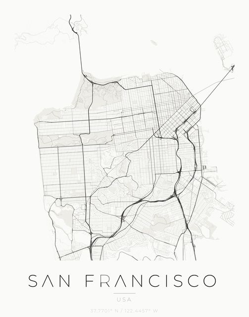 San Francisco city map poster, Ink palette