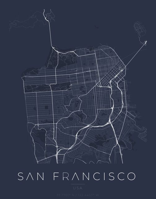 San Francisco city map poster, Navy Classic palette