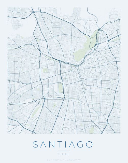 Santiago city map poster, Harbor Blue palette