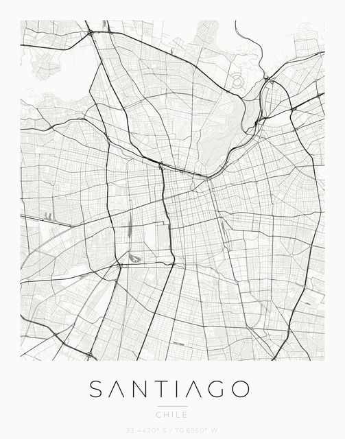 Santiago city map poster, Ink palette