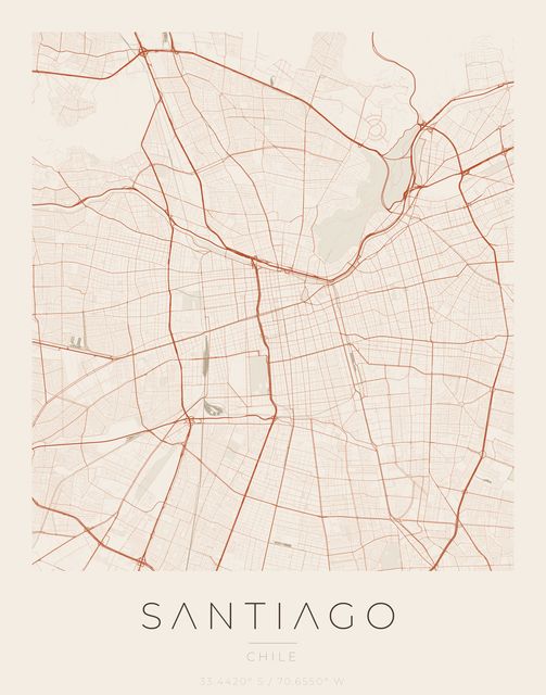 Santiago city map poster, Sandstone palette
