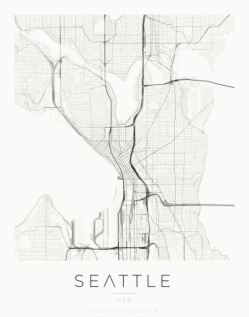 Seattle city map poster, Ink palette