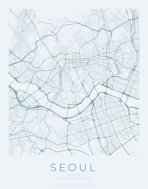 Seoul city map poster, Harbor Blue palette