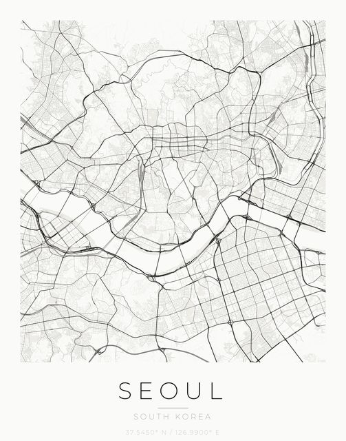 Seoul city map poster, Ink palette