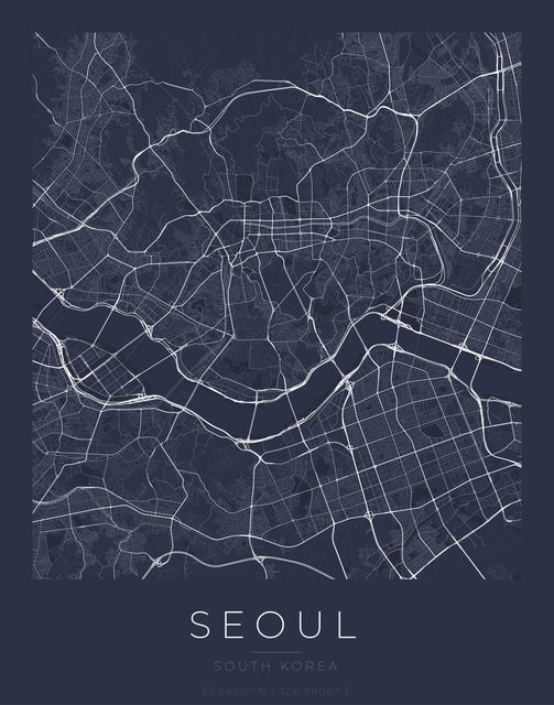 Seoul city map poster, Navy Classic palette