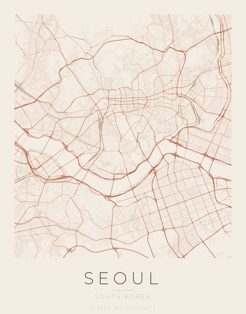 Seoul city map poster, Sandstone palette
