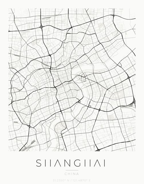 Shanghai city map poster, Ink palette