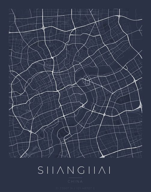Shanghai city map poster, Navy Classic palette