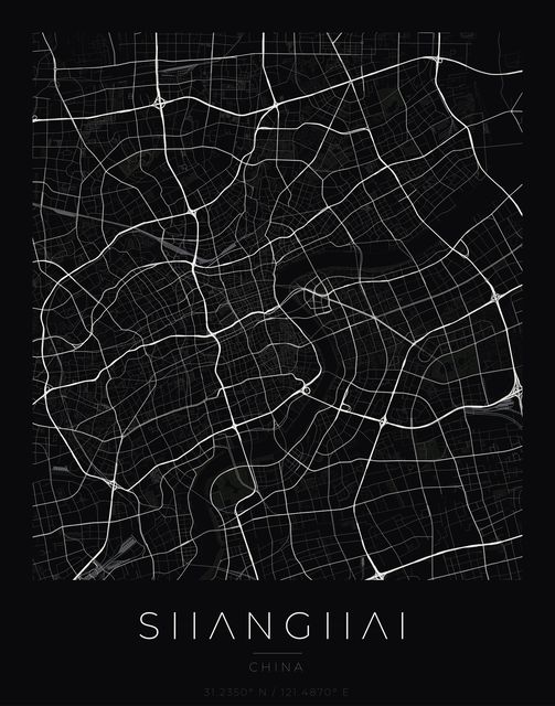 Shanghai city map poster, Obsidian Line style