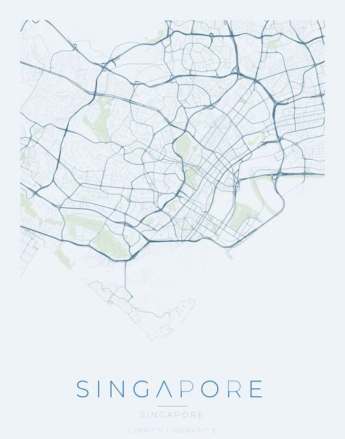 Singapore city map poster, Harbor Blue palette