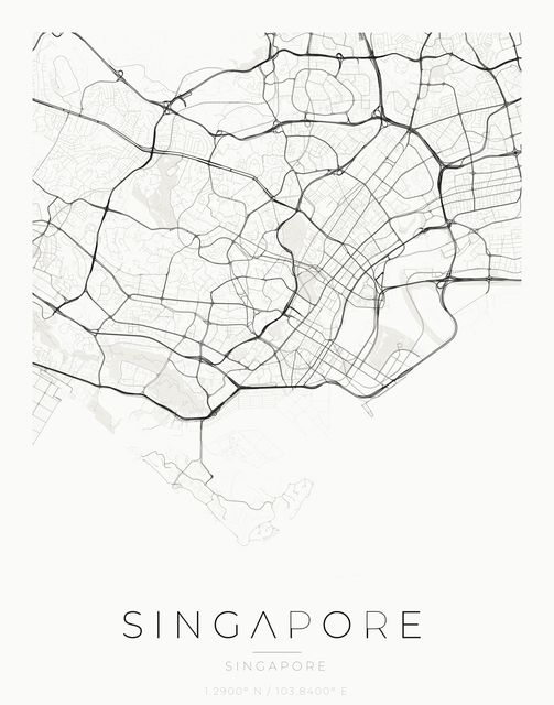 Singapore city map poster, Ink palette
