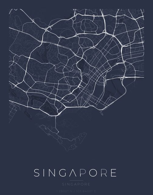 Singapore city map poster, Navy Classic palette
