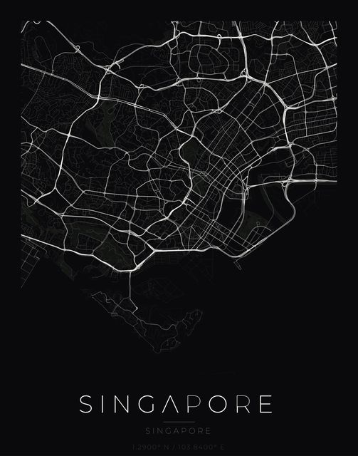 Singapore city map poster, Obsidian Line style