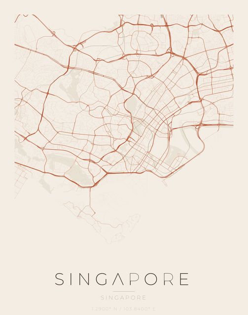 Singapore city map poster, Sandstone palette