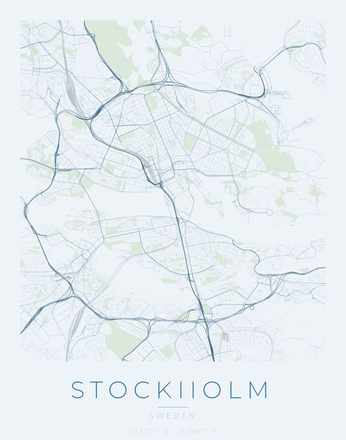 Stockholm city map poster, Harbor Blue palette