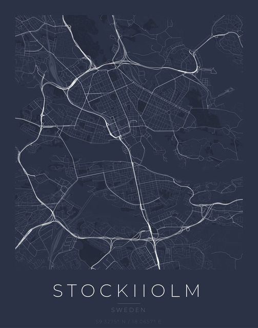Stockholm city map poster, Navy Classic palette